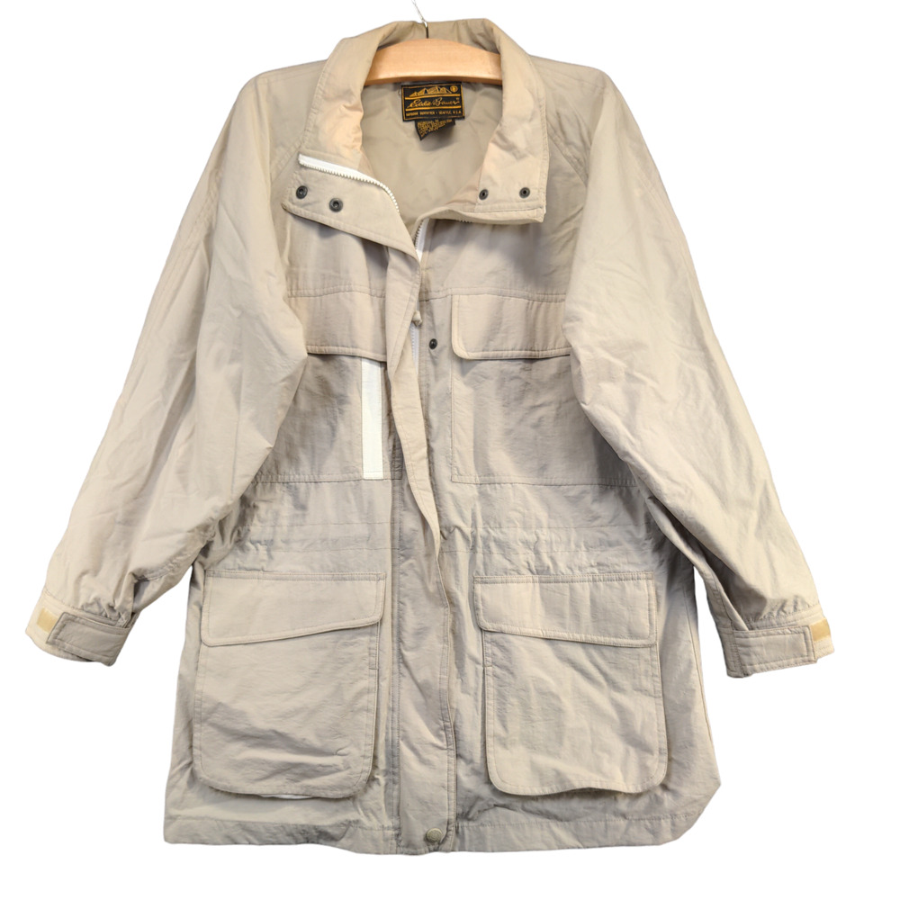 Eddie Bauer Women's Full Zip Utility Jacket Tan Medium Nylon Lined Vintage